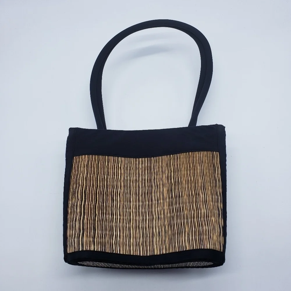Baskets of Cambodia purse bag Women OS Black Tan Petite Curve Avi Black Striated